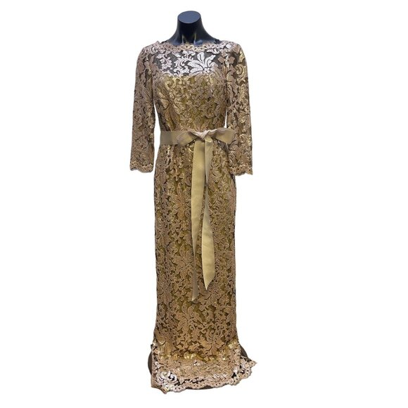 Tadashi Shoji Women's Lace Gown With Ribbon Belt Size 6 - Picture 1 of 10